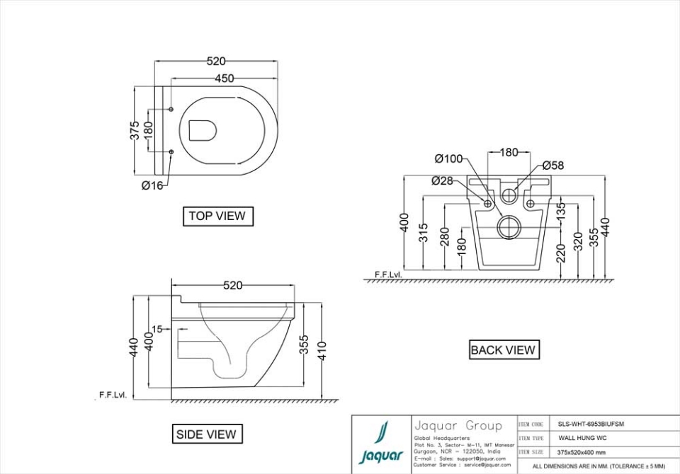 Rimless Blind Installation Wall Hung WC Solo Jaquar UAE