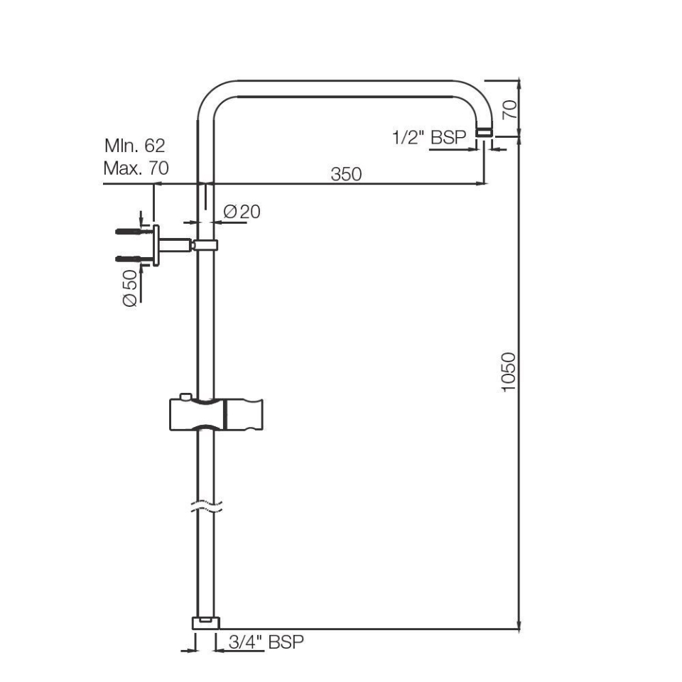 Shower Accessories Exposed Shower Pipe For Wall Mixer Round Shape ø16mm