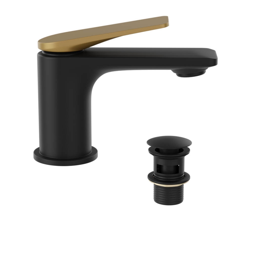 Picture of Single Lever Basin Mixer - Lever: Gold Matt PVD | Body: Black Matt