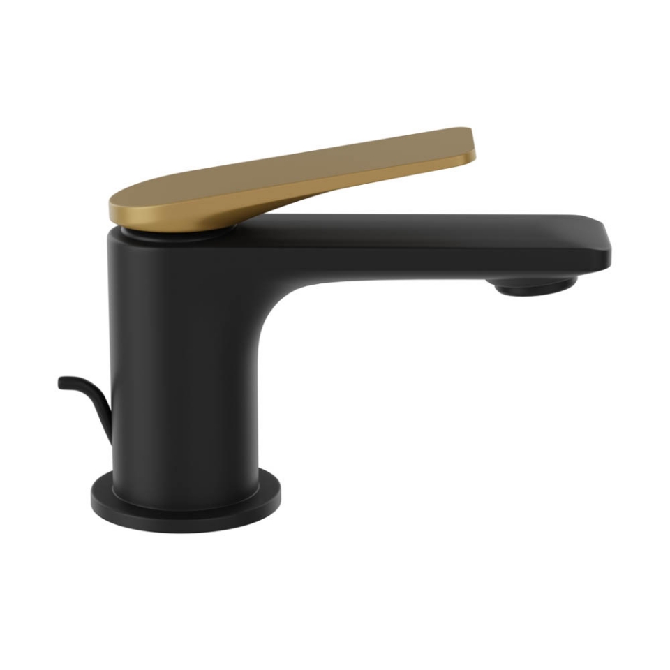 Picture of Single Lever Basin Mixer with Popup Waste - Lever: Gold Matt PVD | Body: Black Matt