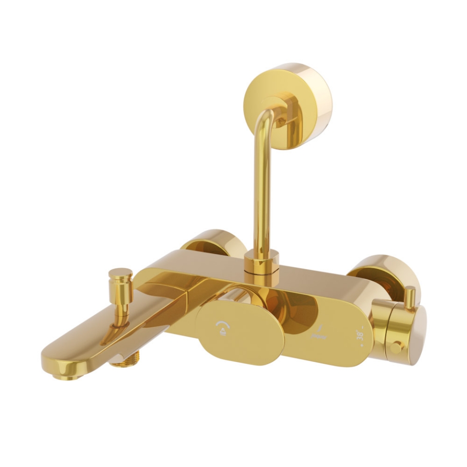 Picture of Exposed Thermostatic Bath & Shower Mixer 3-in-1 System - Gold Bright PVD