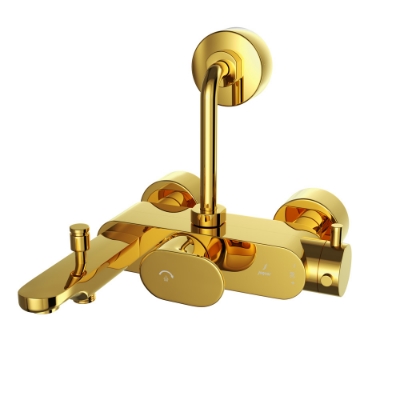 Picture of Exposed Thermostatic Bath & Shower Mixer 3-in-1 System - Gold Bright PVD