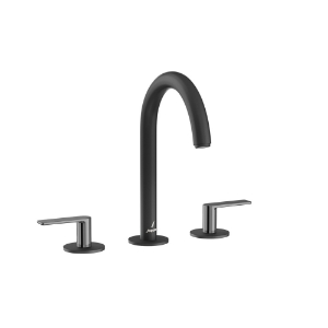 Picture of 3-Hole Basin Mixer with Pipe Spout - Lever: Black Chrome | Body: Black Matt