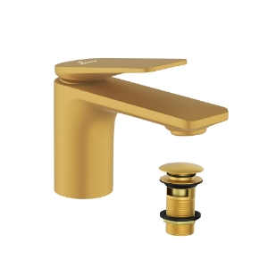 Picture of Single lever basin mixer with click clack waste - Gold Matt PVD