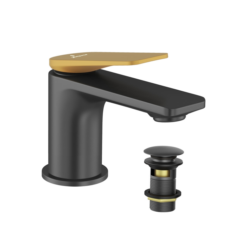 Picture of Single Lever Basin Mixer - Lever: Gold Matt PVD | Body: Black Matt