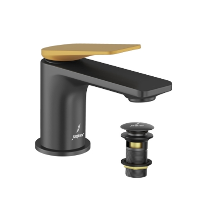 Picture of Single Lever Basin Mixer - Lever: Gold Matt PVD | Body: Black Matt