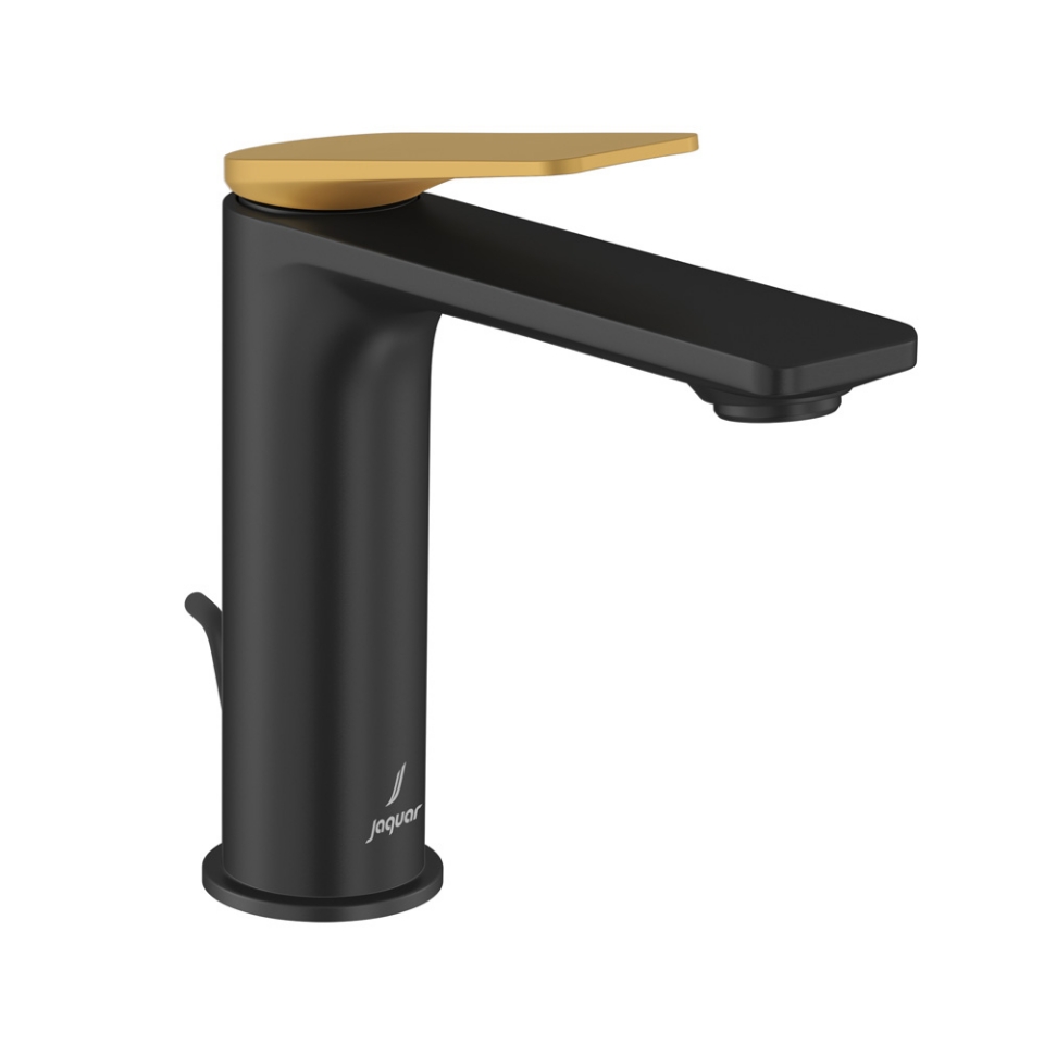 Picture of Single Lever Extended Basin Mixer with Popup Waste - Lever: Gold Matt PVD | Body: Black Matt