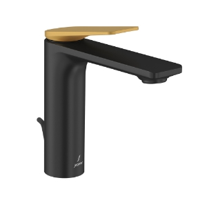 Picture of Single Lever Extended Basin Mixer with Popup Waste - Lever: Gold Matt PVD | Body: Black Matt