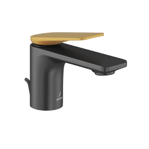 Picture of Single Lever Basin Mixer with Popup Waste - Lever: Gold Matt PVD | Body: Black Matt