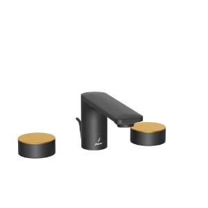 Picture of 3-hole basin mixer with popup waste system - Lever: Gold Matt PVD | Body: Black Matt